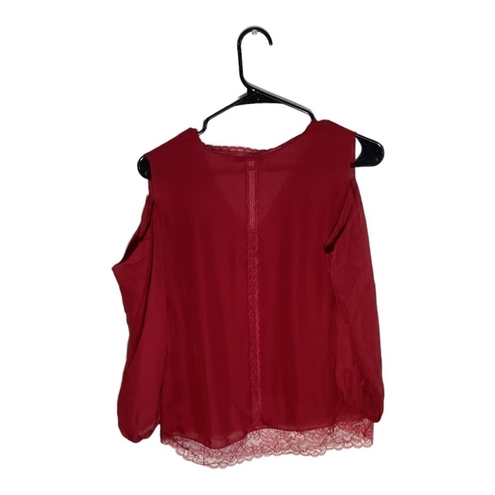 Alice+Olivia Farah Lace Inset Silk Cold Shoulder Top, size XS - Picture 4 of 7